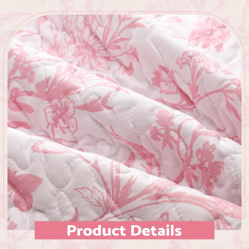 Breling Pink Floral Quilted Throw Blanket 50 x 60 Inch
