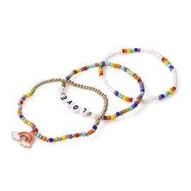 Bohemian Bracelets for Women Multi Layered Bracelets for Girls Beads Bracelet for Teen Girls Birthday Christmas Gifts for Best Friend Girlfriend Layering Bracelets 3 Pcs