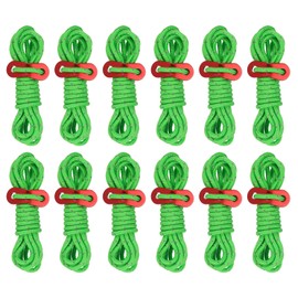 PATIKIL 4mm Tent Rope, 12 Pack 6.5ft Reflective Guyline Cord Tied Downs Rope Paracord Cord Camping Ropes with Red Aluminum Cord Adjusters for Camping Hiking Tent, Green