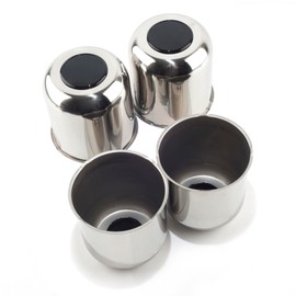 Rheedal 4Pcs 4.25inch Stainless Trailer Wheel Center Caps Push Through 4.25" Bore 4.29" Tall Hub Cap for Truck SUV RV Wheel Rim, Top Gloss Black Removable Chrome Wheel Cover