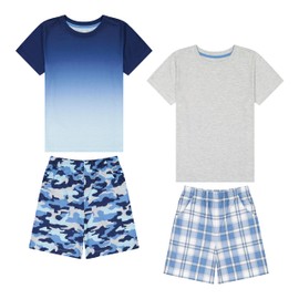 US Angels Boys Pajamas Set- 4-Piece Summer PJs Short Sleeve Tee & Shorts, Boys’ Sleepwear, Teens Kids Pajama Sizes 5-20 Grey