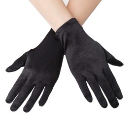 EORUBE 1920s Gloves for Women Wrist Length Short Satin Gloves Party Costume Gloves, black