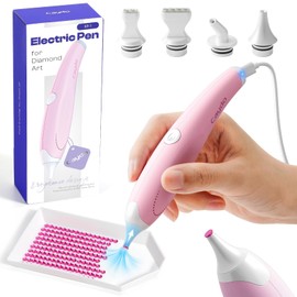 Caydo Electric Diamond Art Painting Pen, E-Painter for Diamond Art - Ergonomic Vacuum Tool with Multi-Tips, Diamond Art Accessories Tools for Setting AB Diamond Without Wax (Wired Pink)
