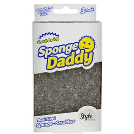Scrub Daddy Sponge Daddy Style, Dual Sided Scrubbing, Dishwashing Kitchen Sponges for Washing up, Alternative to Non Scratch Scourers for Cleaning Dishes, as Used by Mrs Hinch, Grey , Triple Pack