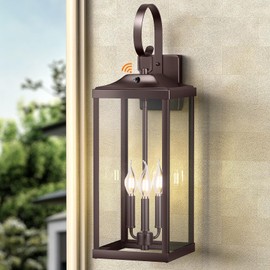 Yolsunes 24" Extra Large Dusk to Dawn Outdoor Wall Light, Oil Rubbed Bronze 3-Light Waterproof Exterior Wall Mount Porch Lantern, Modern Outside Wall Sconce Coach Light Brown, E12, 1-Pack