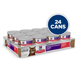 Hill's Science Diet Sensitive Stomach & Skin, Adult 1-6, Stomach & Skin Sensitivity Support, Wet Cat Food, Salmon & Vegetables Minced, 2.9 oz Can, Case of 24