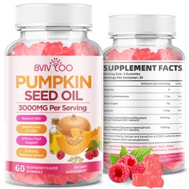 BVIVLOO Pumpkin Seed Oil Gummies with Saw Palmetto, Organic Pumpkin Seed Oil Supplement, High-Purity Extract for Hair Growth, Skin Health, & Immune Support, Raspberry Flavor, 60 Count