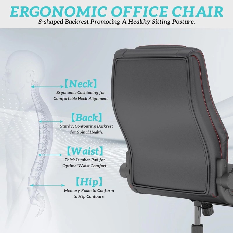 Solfway Executive Office Chair with Flip-up Armrest Computer Chairfor Heavy