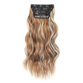 Xtrend 20Inch Long Wavy Hair Extensions curly hair extension blonde mixed brown Synthetic Hair pieces for Women Girls 4PCS Full Head Set Thick Curly Wavy Synthetic Hair Extensions(27H613)