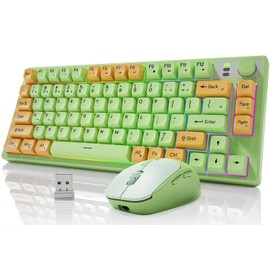 EWEADN 75% Wireless Keyboard and Mouse Combo, Small Rechargeable Wireless Keyboard, RGB Backlit, Bluetooth & 2.4G Mini Cute Creamy Keyboard, Media Knob Membrane Keyboard for Windows MAC PC Gamer-Green