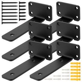 CHIHEUNG 6 Pack Floating Shelf Bracket, 15 cm Wall Mount Black Shelf Brackets, 5mm Thick Metal L-Shape Brackets for Shelves Support