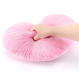 Gloveleya Pink Heart-Shaped Plush Pillow with Shimmering Heart Accents, Soft and Cozy, Perfect for Baby Girl Gift or Valentine's Day, 15 Inches.