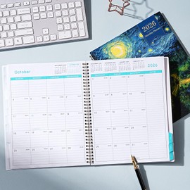 2026 Monthly Planner - 2026 Planner, Monthly Calendar 2026, Jan. 2026 - Dec. 2026, 9" x 11", 12 Month with Tabs & Pocket, Flexible Cover, Twin-Wire Binding, Thick Paper - Starry Skies Painting