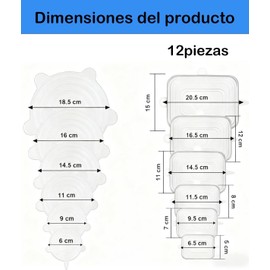 12 Piezas Tapas De Silicona Elásticas Reutilizables, 6 Redondas Y 6 Cuadradas, Tapa Para Microondas, Tapas De Silicona Ajustables Para Almacenar Alimentos, Tamaños Variados, 6 CM A 18.5 CM