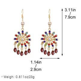 Vintage Ethnic Style Colorful Crystal Flower Lightweight Dangle Drop Earrings Bohemian Petals Tassels Teardrop Floral Earrings for Women (Blue)