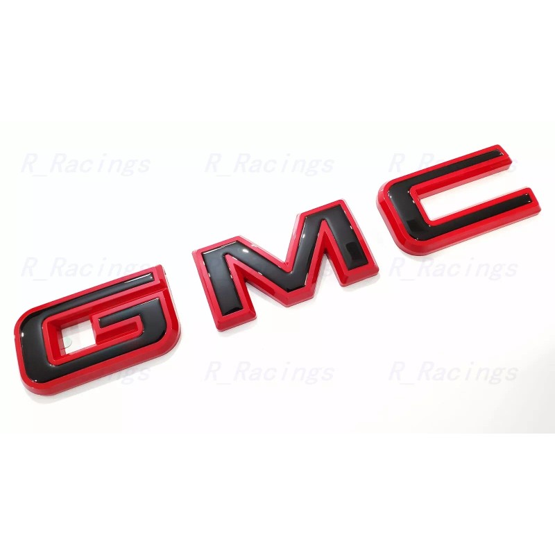 Auto Front & Rear GMC Gloss Red Black OVERLAY Emblem