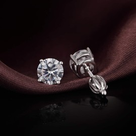 Diamond Studs Cubic Zirconia Screw Back Earrings 6mm Sterling Silver Diamond Earrings Screw Back CZ Earrings Studs Fake Diamond Earrings for Women White Gold Sterling Silver Diamond Stud Earrings…