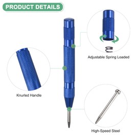 M METERXITY 1-Pack Automatic Center Punch, 133mm High Speed Steels Spring Loaded Nail Punch Tool for Steel Plate/Wooden Board/Glass, Adjustable Impact Punch Window Breaker Tool [Blue]