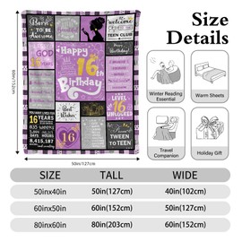 Sweet 16 Birthday Gifts for Girls, 16 Birthday Gifts for Girls 50x60 Inch Throw Blanket Gifts for 16th Girl 16 Year Old Girl Birthday Gift Ideas