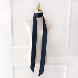 GUZOSJO Solid Color Long Neckerchief Pure Skinny Scarf Necktie Handbag Wrap Handle Satin Belt (Navy)