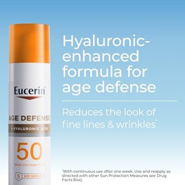 Eucerin Sun Age Defense SPF 50 Face Sunscreen Lotion with Hyaluronic Acid, Hypoallergenic, Non-Comedogenic Sunscreen SPF 50 Free of Fragrance, Oxybenz