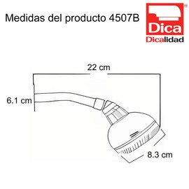 DICA, Regadera con Brazo y Chapetón, Acabado Cromo, Plastico, Hule, de 1 a 4 Niveles de Edificación o Equipo Hidroneumatico, 4507B