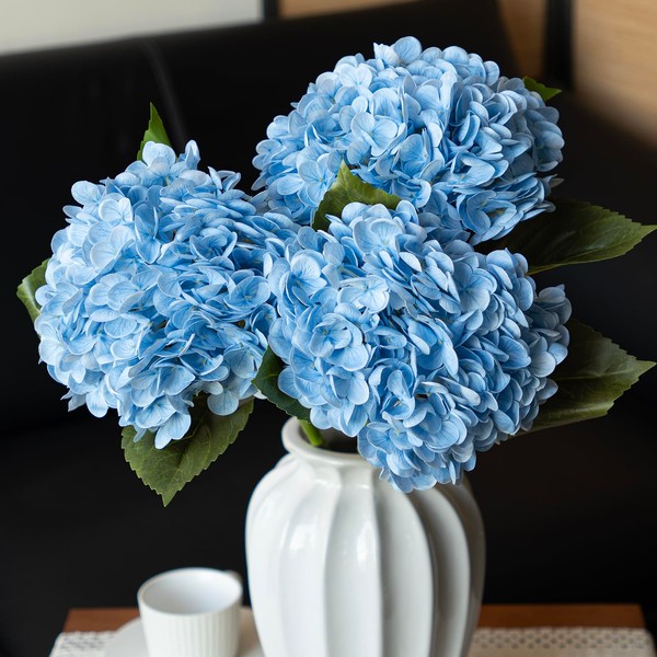 DUYONE 3PCS 22 inch Realistic Artificial Hydrangea Large Real Touch