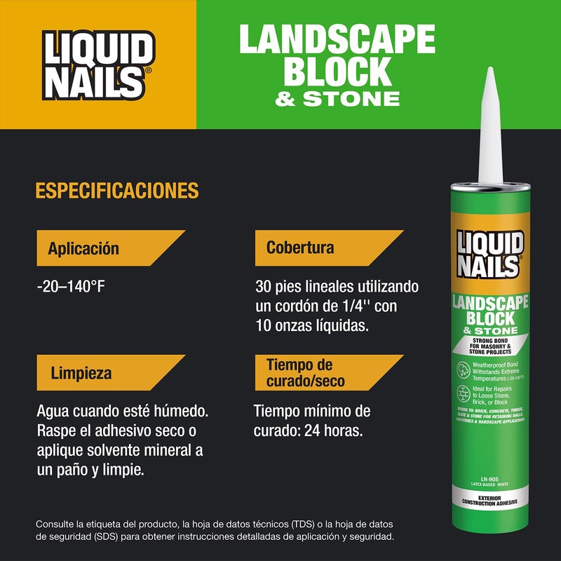 Liquid Nails - LN-905 Landscape Block Adhesive (LN905), Low VOC,