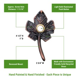 Waterwood Solid Brass Small Leaf Doorbell in Oil Rubbed Bronze - Wired & Illuminated Push Button from Environmentally Friendly Recycled Material