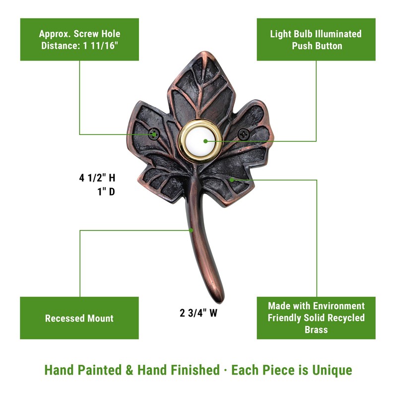 Waterwood Solid Brass Small Leaf Doorbell in Oil Rubbed Bronze