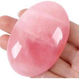 QINJIEJIE Large Rose Quartz 2.4 Inch Oval Crystal Natural Crystals Gemstones Worry Stones Worry Stones Polished Stones Reiki Stones for Anxiety Relieve Yoga Meditation Decoration 1 Piece