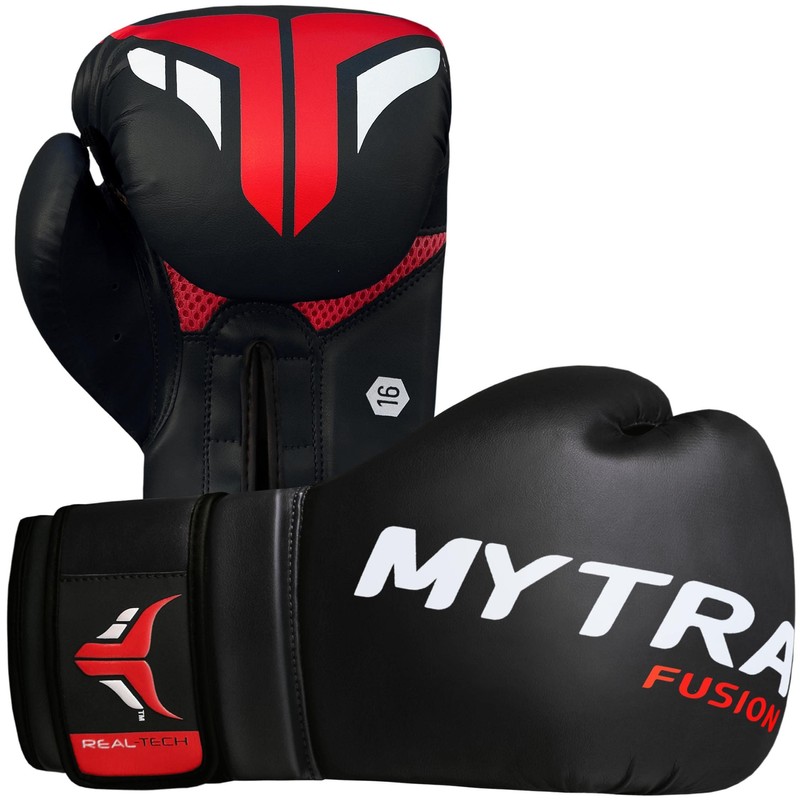 Mytra Fusion Boxing Gloves Real-Tech SL-4 Training Gloves (Black, 12-oz)