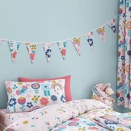 Happy Linen Company Girls Boys Kids Flower Garden Butterflies Multicolour 3.1 Metre Double Sided Bedroom Bunting Banner Triangle Flags