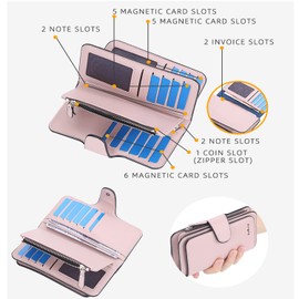 AIFILLE Women's Purse Large Multiple Compartments Purse Women's Large PU Leather RFID Card Holder Purse for Women Purse with 16 Card Slots and Change Compartment with Zip, blue, money clip