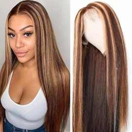 Highlight Lace Front Wigs Human Hair For Women 13x4 HD Transparent 4/27 Honey Blonde Lace Frontal Wigs Pre Plucked with Baby Hair 150% Density Colored Straight Lace Front Wigs