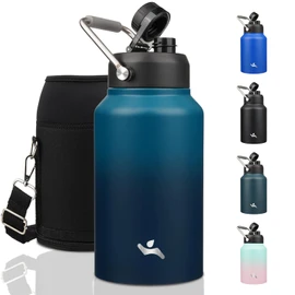 Konokyo Jug with Handle,87 oz Insulated Water Bottle with Carrying Pouch, Double Wall Vacuum Stainless Steel Metal Bottle,Indigo Black