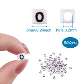 FASHEWELRY 300Pcs Cube White Acrylic Letter Beads 6x6mm Letter O Alphabet Beads for DIY Bracelet Necklace Jewelry Making