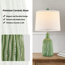 GRUENLICH Ceramic Table Lamp Set of 2 for Nightstand, 22.5" Modern Green Bedside Lamp with 3 Adjustable Color Temperature, Bedroom Lamp for Living Room Desk End Table Office (2 LED Bulbs Included)