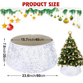 Christmas Tree Collar, Silver Sequin Xmas Tree Collar for Artificial Trees, 23.6 Inch Christmas Tree Skirt, Tree Stand Base Cover, Tree Base Box, Holiday Home Decor Tree Ring