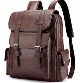 Farcauo Vintage Laptop Backpack Leather Backpack for Men Dark Brown Travel Work Backpacks Large Capacity Business Back Pack