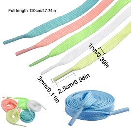 12 Pairs of 120 cm Fluorescent Laces, Luminous Sports Laces, Luminous Flat Laces, Flashing Laces, Colourful Boots, Laces, Glowwing for Party or Dancing (6-Colour), Green, White, Light Yellow, Pink,