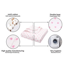 ZOLLNER Baby Swaddle Blanket, 2-Ply, 100% Cotton Muslin, 120 x 120 cm, Heart
