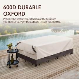 Bestalent Patio Furniture Covers Waterproof, Outdoor Rectangular Coffee Table Covers Heavy Duty, Fits up to 74L x 47W x 28H inches (Beige/Grey)