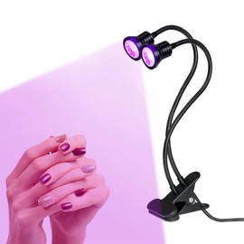 YXO YUXINOU Upgraded 20w 395nm UV LED Black Fixture with Gooseneck and Clamp for UV Gel Nail UV Curing, Portable Dual Head UV Black Light 5V USB Input (365NM+395NM)