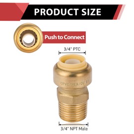 (Pack of 10) EFIELD 3/4 Inch x 3/4 Male Adapter Push to Connect Pex Copper, CPVC, 3/4 Inch, with a Disconnect Tool Clip