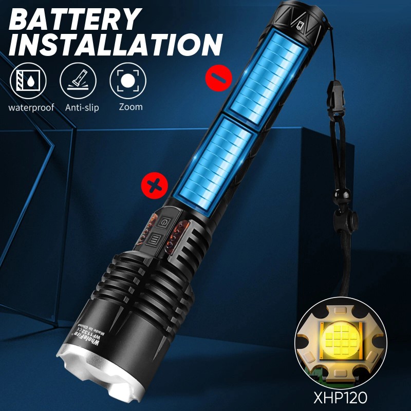 Garberiel Super Bright 90000000LM XHP120 LED Flashlight Rechargeable Powerful Stroll