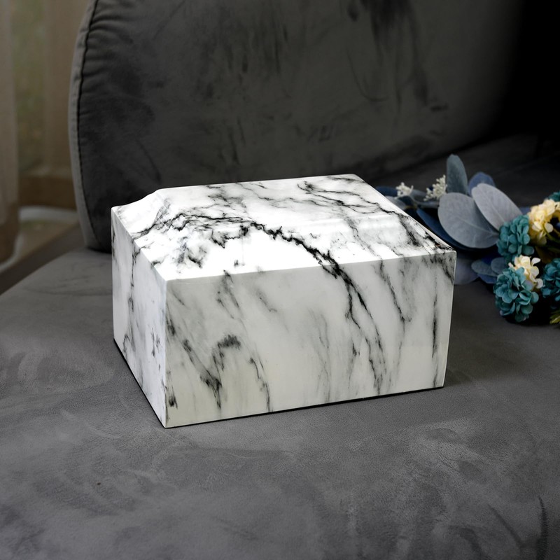 MAKEY'S White Classic Cultured Marble Cremation Urn for Human Ashes