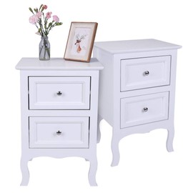 DESIGNSCAPE3D White Country Style 2-Tier Nightstand Set of 2, Large Bedside Table with Storage for Bedroom, Living Room, Office