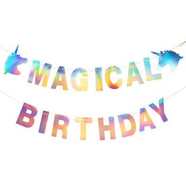 Flairs New York Happy Birthday Decorations Banner Party Props (Pack of 1 Banner, Iridescent Unicorn Magical Birthday)