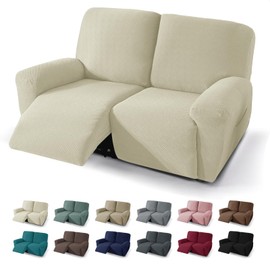 JIVINER 4 Pieces Recliner Loveseat Covers Stretch Recliner Sofa Slipcover with Elastic Bottom Jacquard Fitted Reclining Couch Cover Furniture Protector with Pockets (2 Seater, Beige)